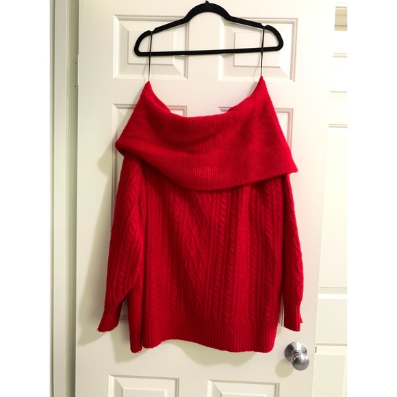H&M Red Knit Off-the-shoulder Sweater XL - Picture 2 of 8